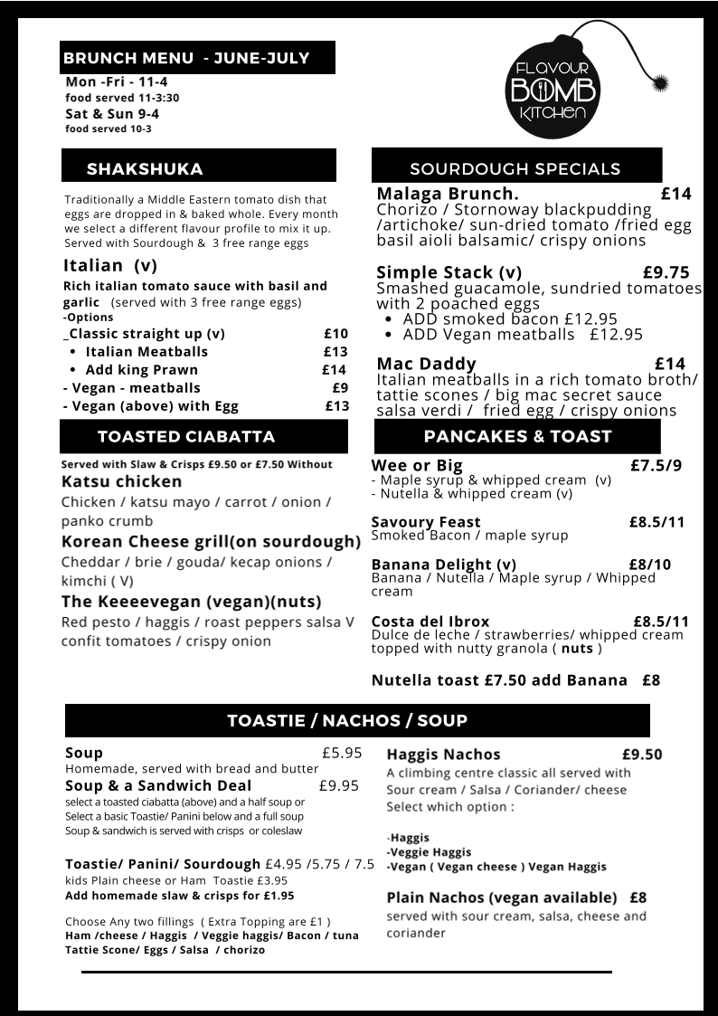 The Flavour Bomb Kitchen menu board