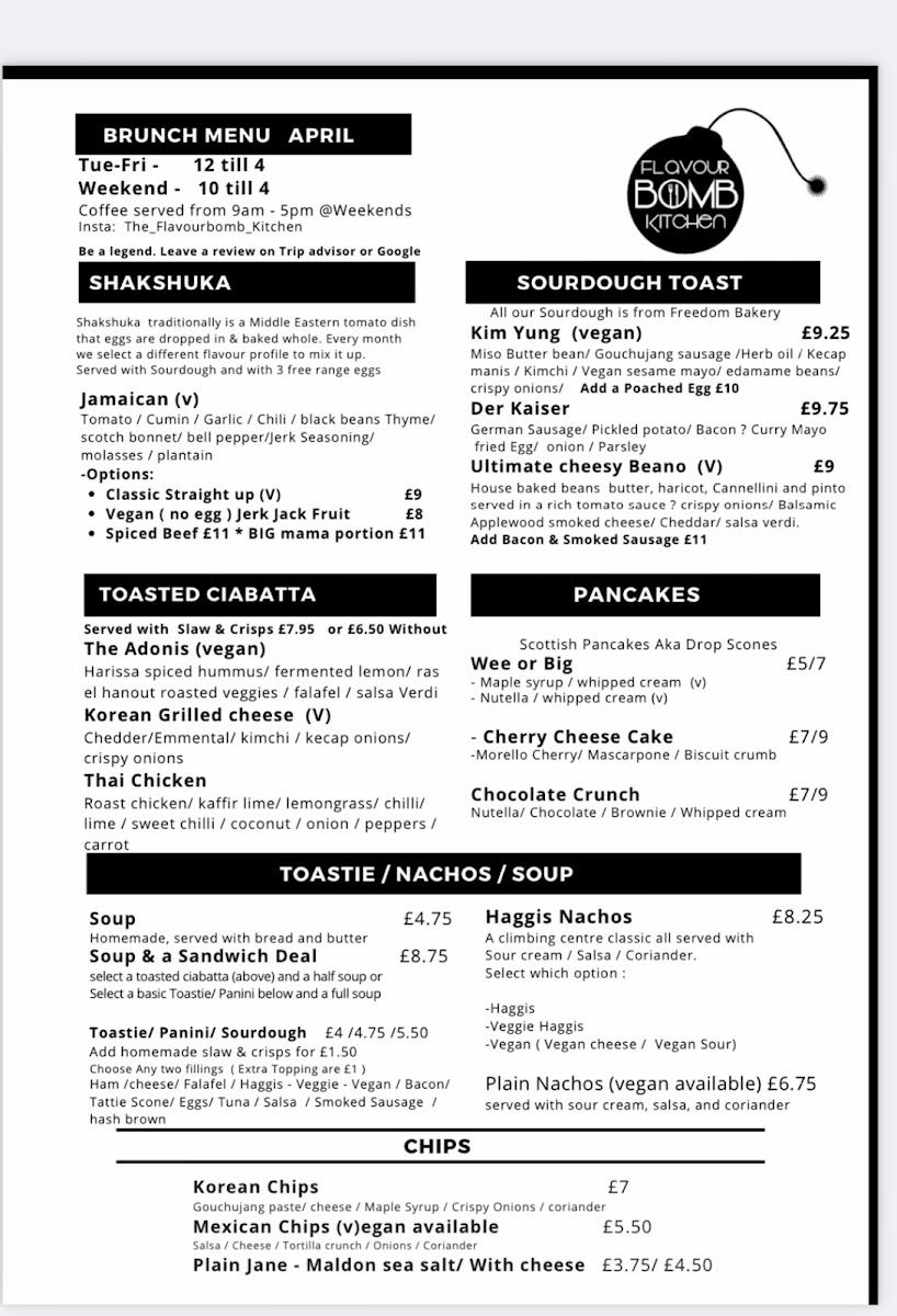The Flavour Bomb Kitchen menu board