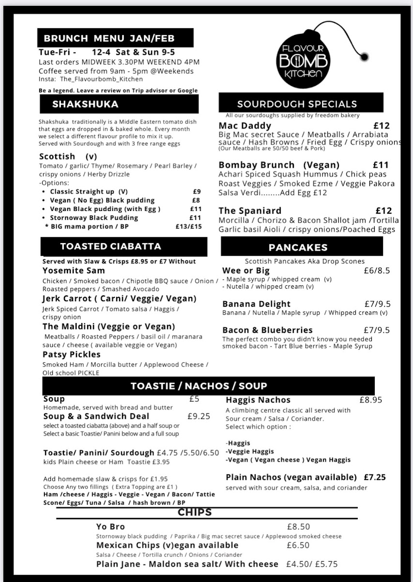 The Flavour Bomb Kitchen menu board