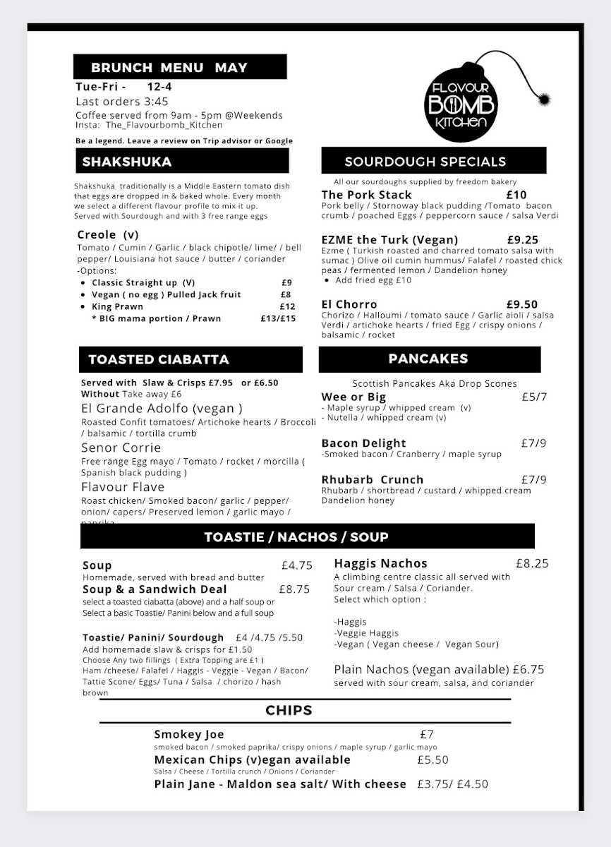 The Flavour Bomb Kitchen menu board