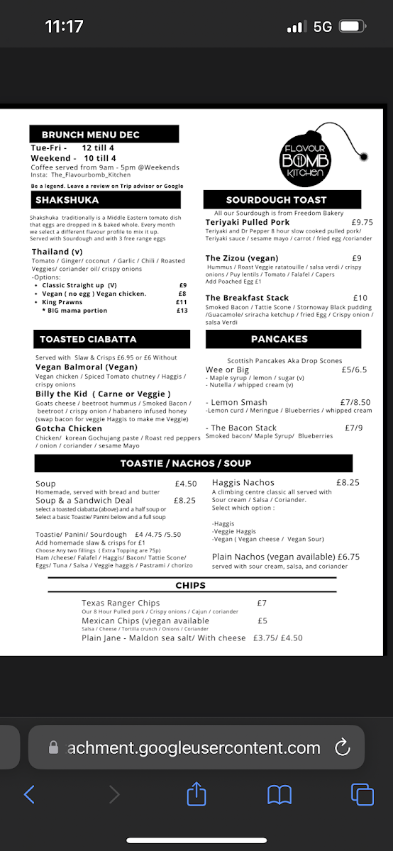 The Flavour Bomb Kitchen menu board