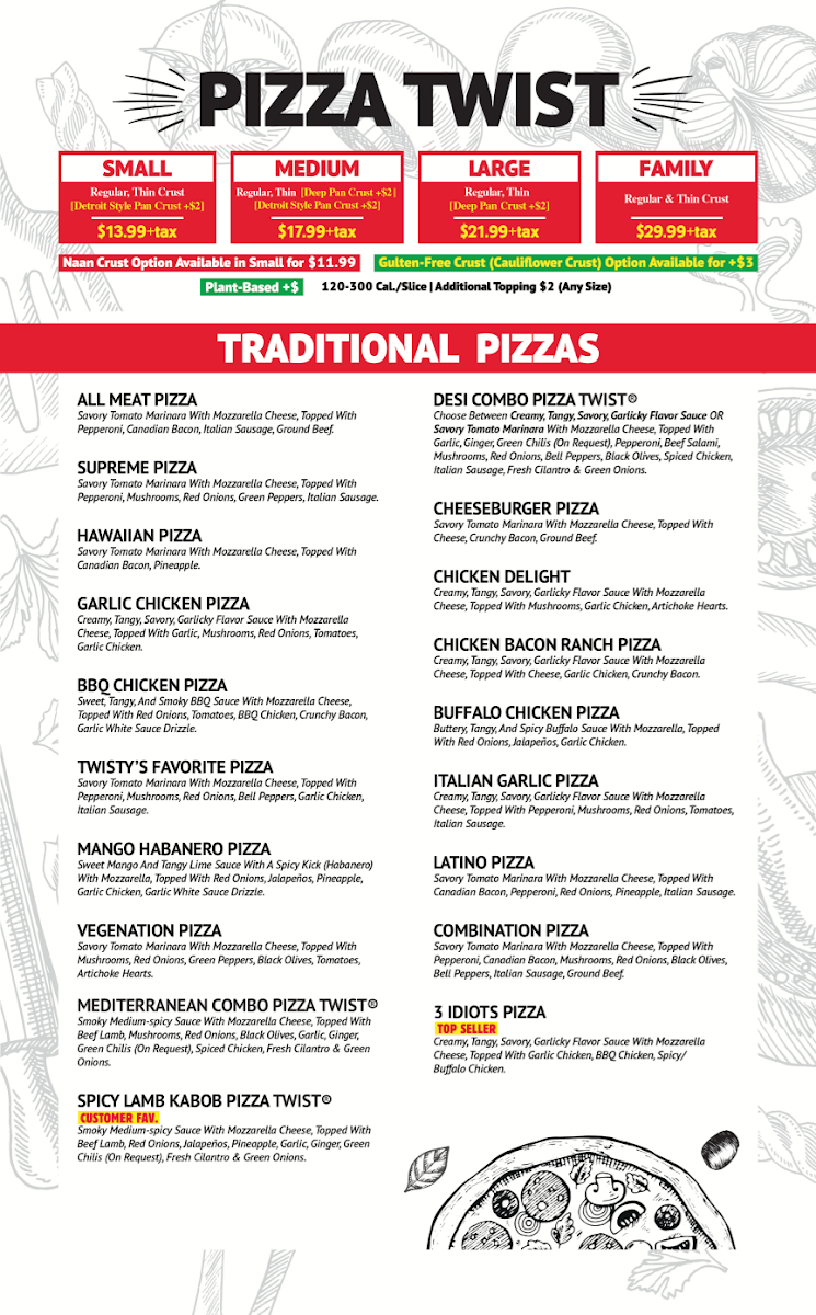 Pizza Twist menu board