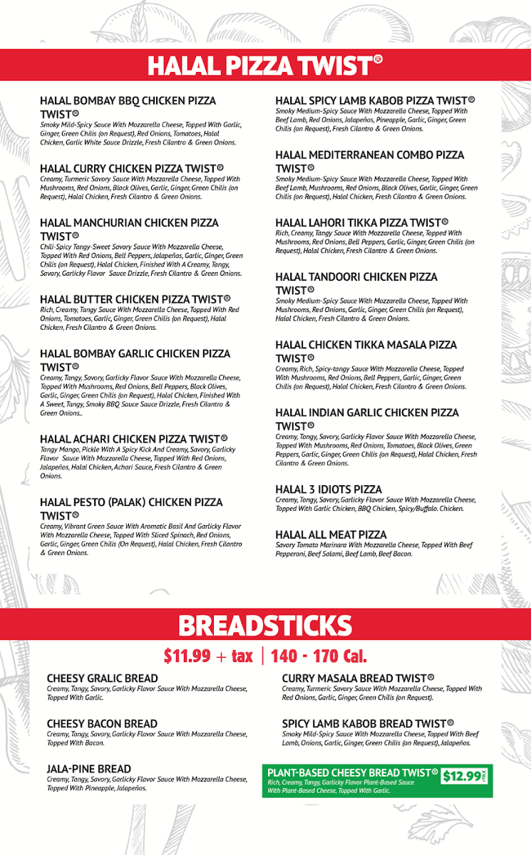 Pizza Twist menu board