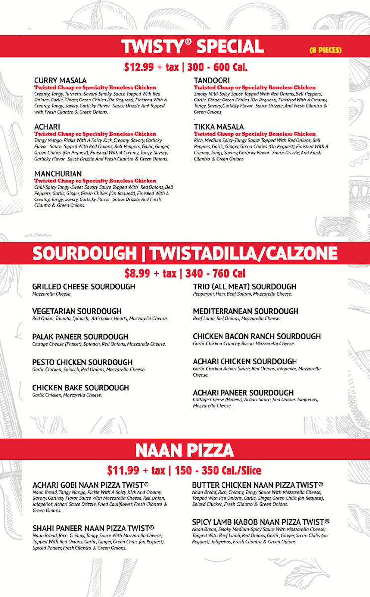 Pizza Twist menu board