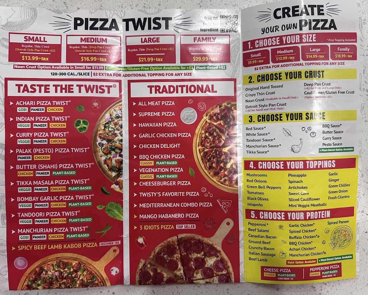 Pizza Twist menu board