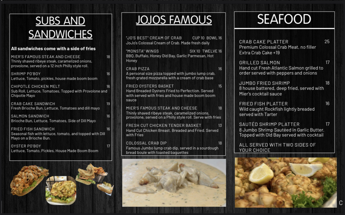 JoJo’s Express Georgetown menu board
