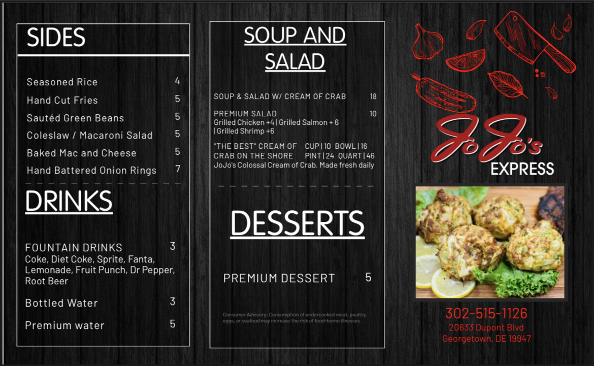 JoJo’s Express Georgetown menu board