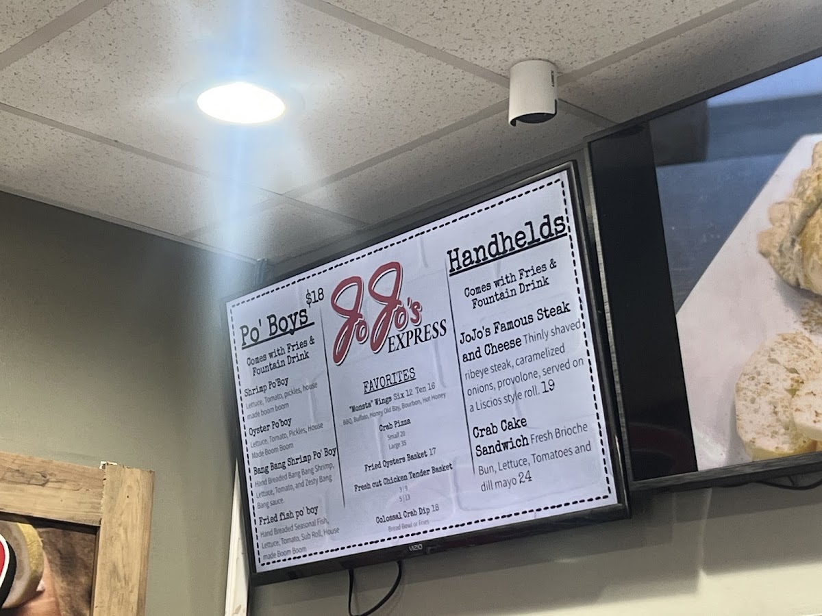 JoJo’s Express Georgetown menu board