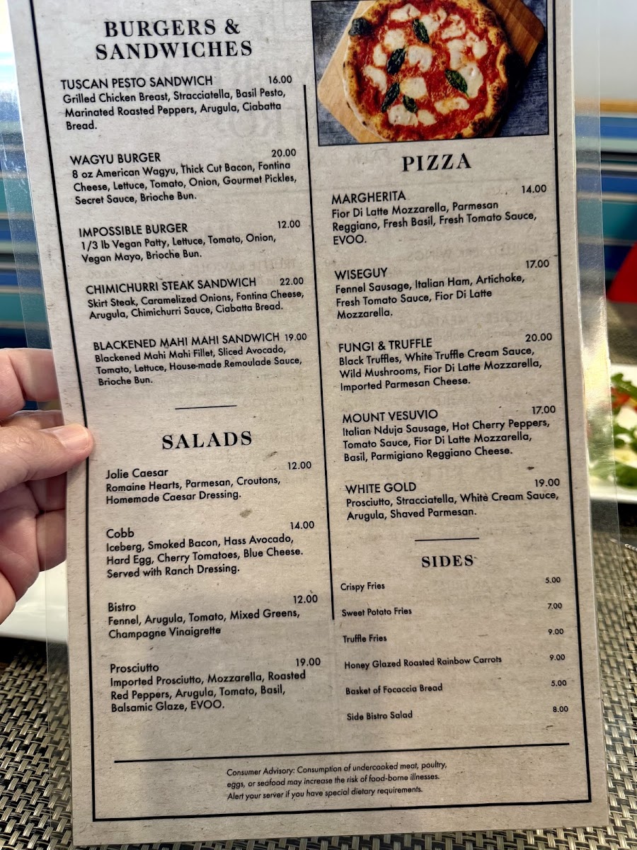 Jolie American Bistro Restaurant menu board