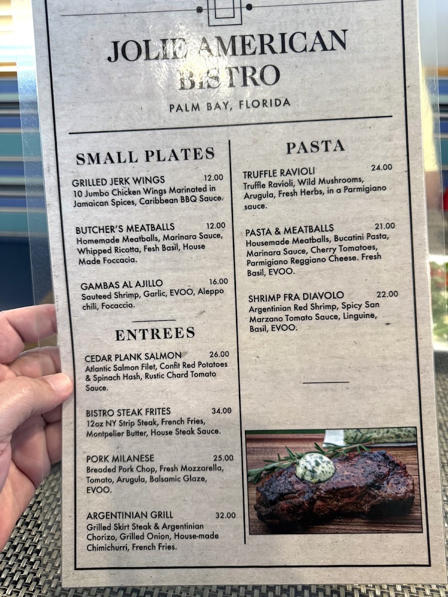 Jolie American Bistro Restaurant menu board