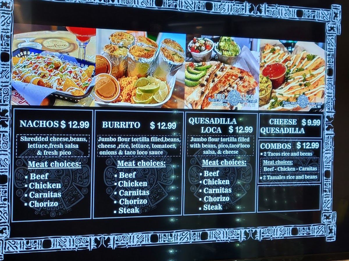 El Taco Loco menu board