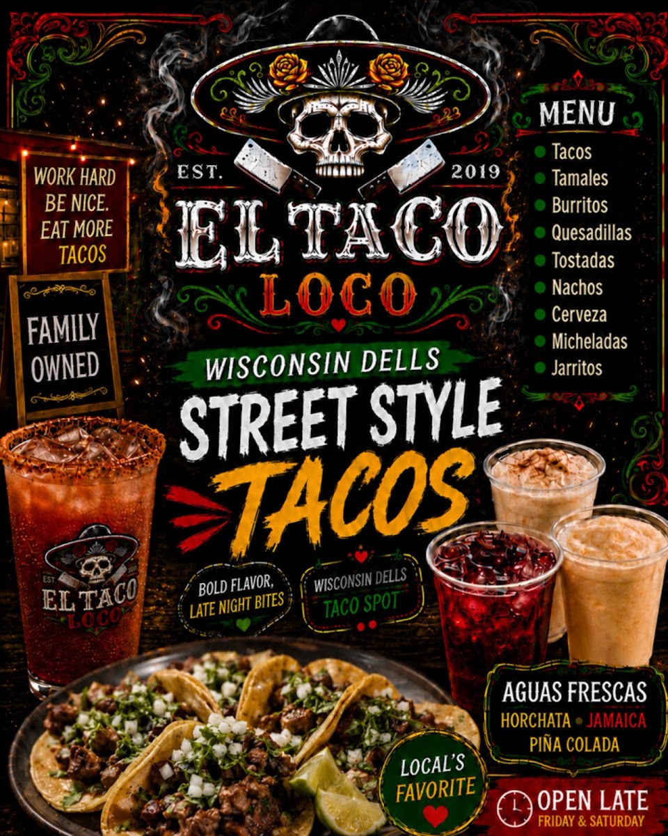 El Taco Loco menu board