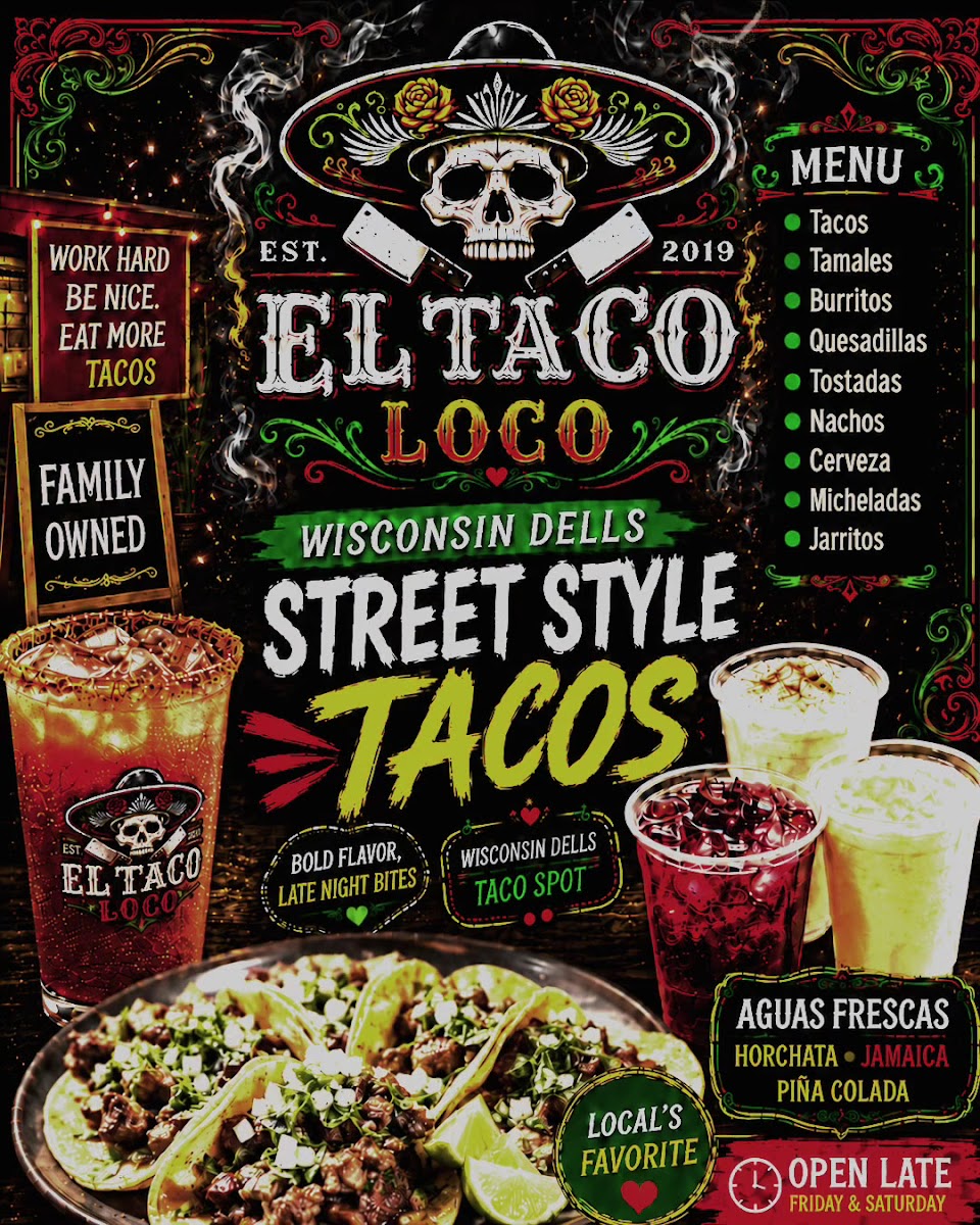 El Taco Loco menu board