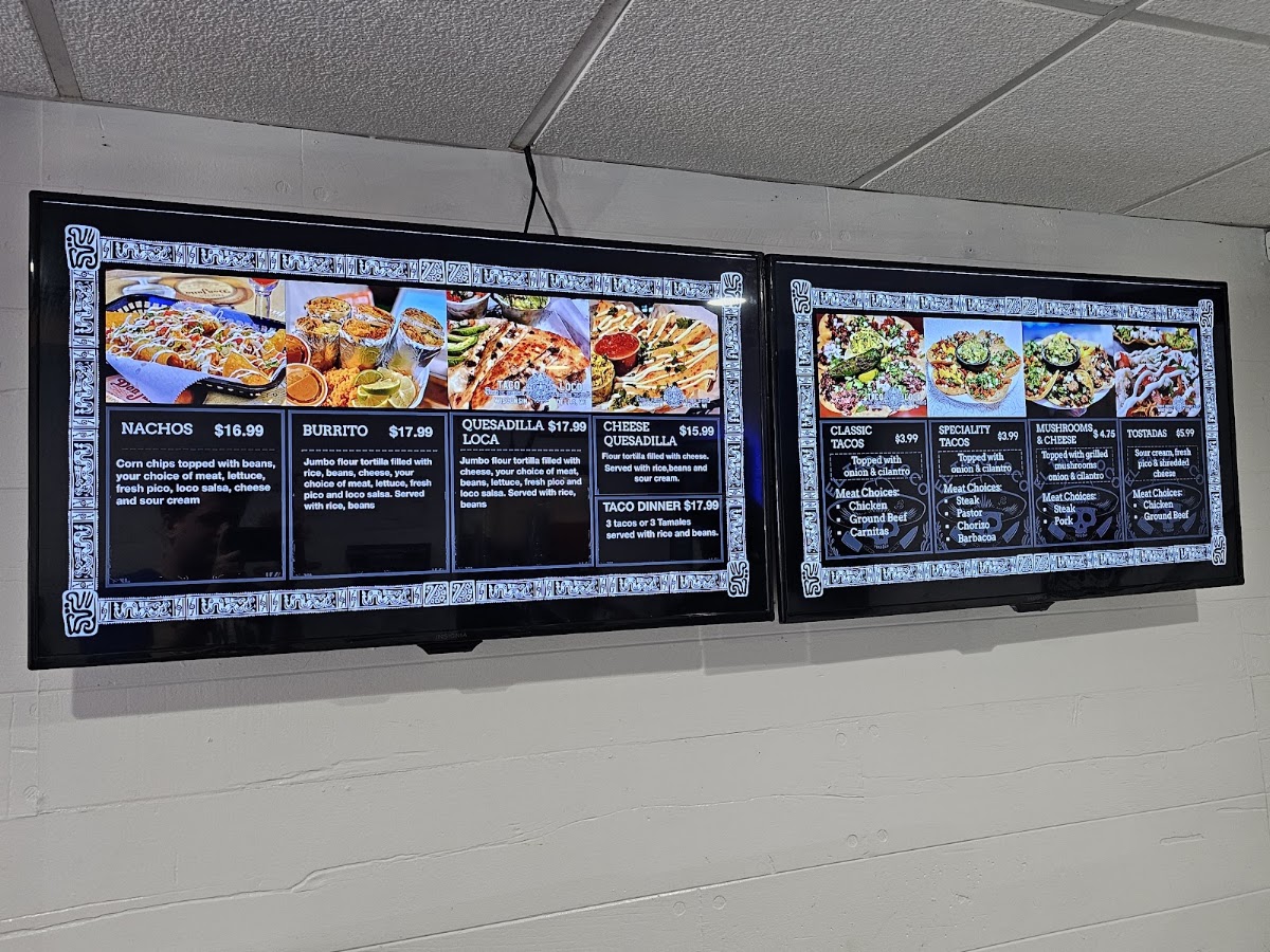 El Taco Loco menu board