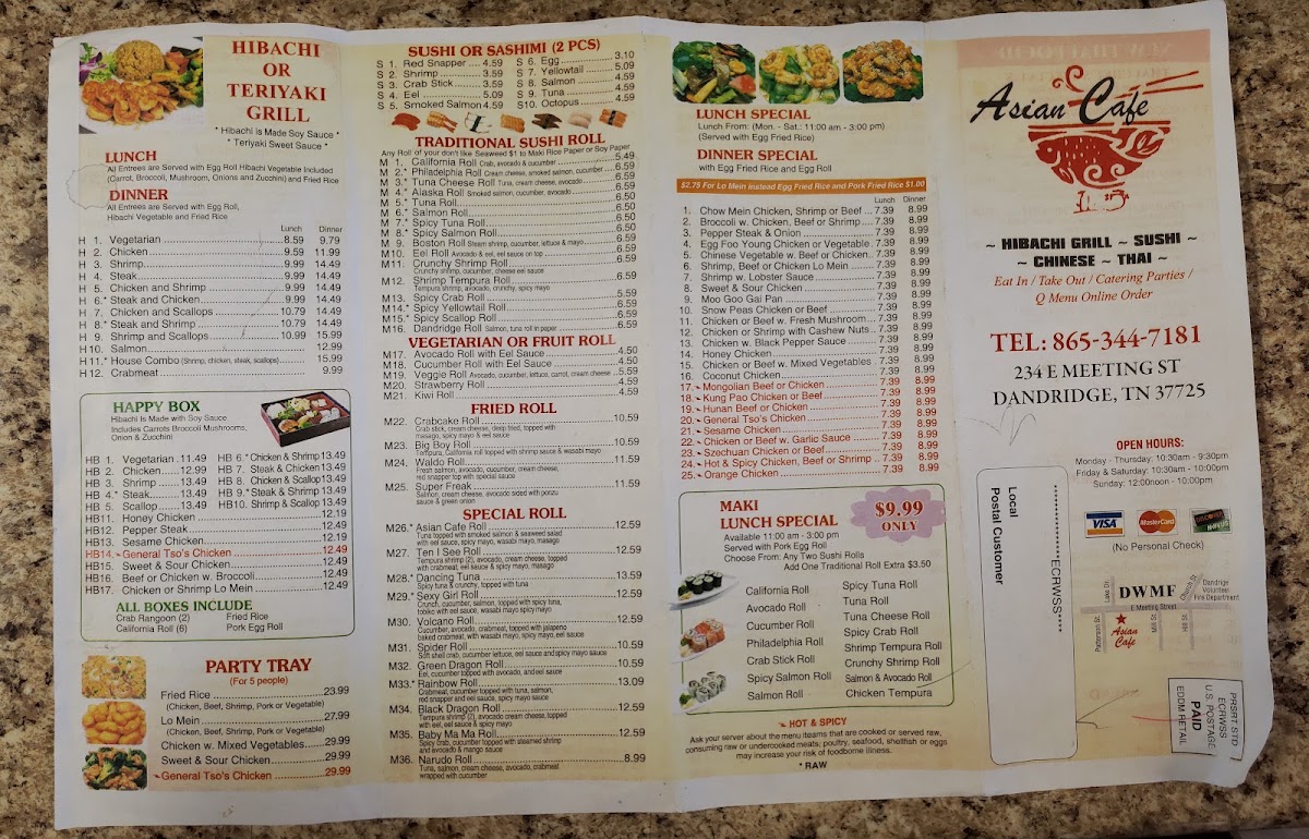 Asian Cafe menu board
