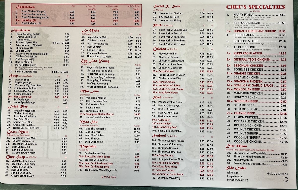 Bei Jing menu board