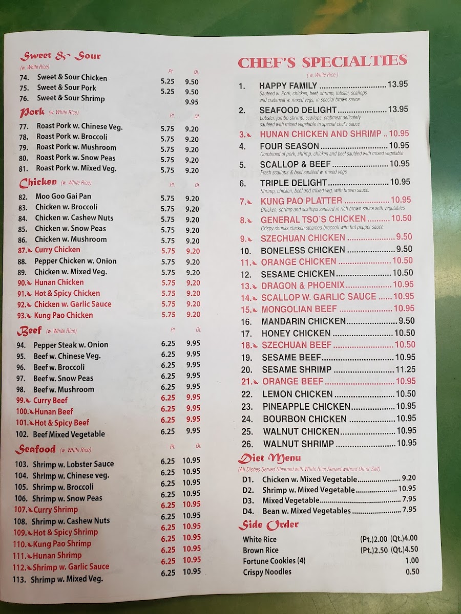 Bei Jing menu board