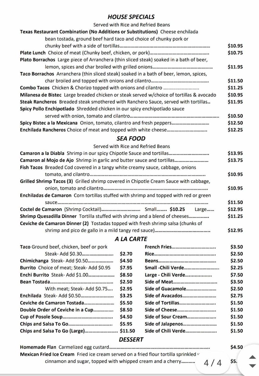 Luna's Mexican Restaurant menu board
