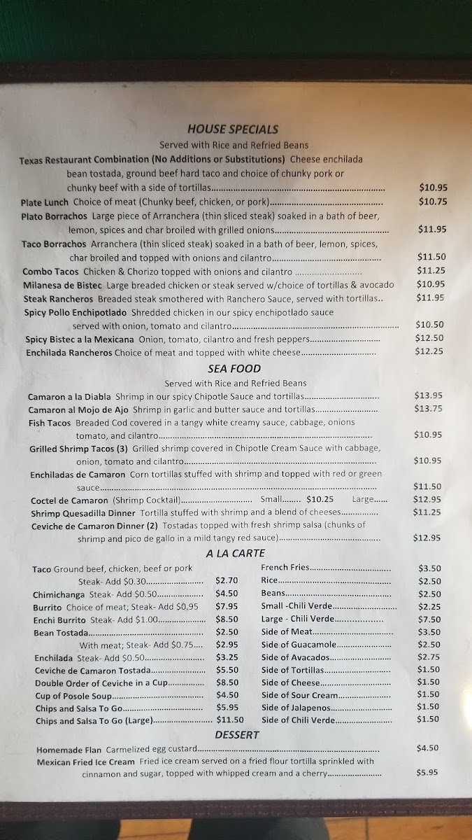 Luna's Mexican Restaurant menu board