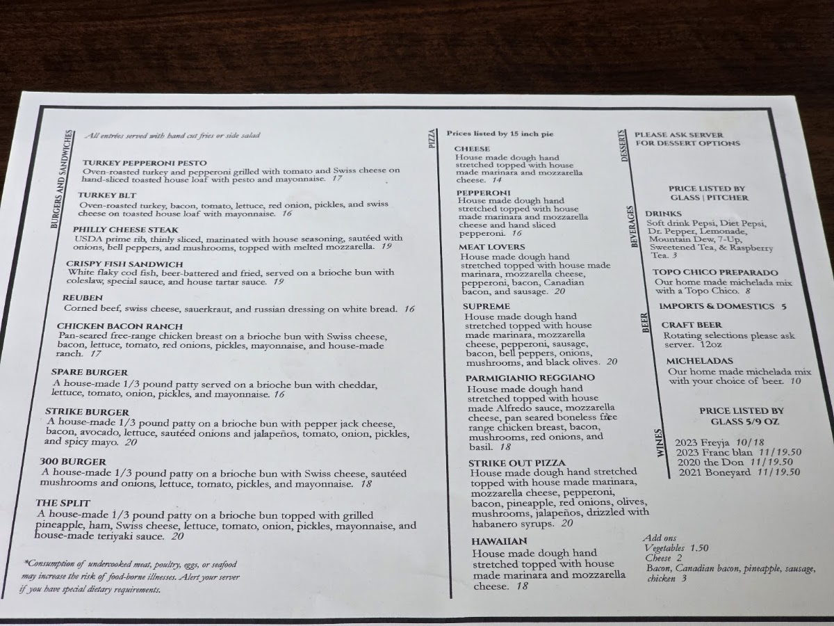Ten Down Bistro menu board