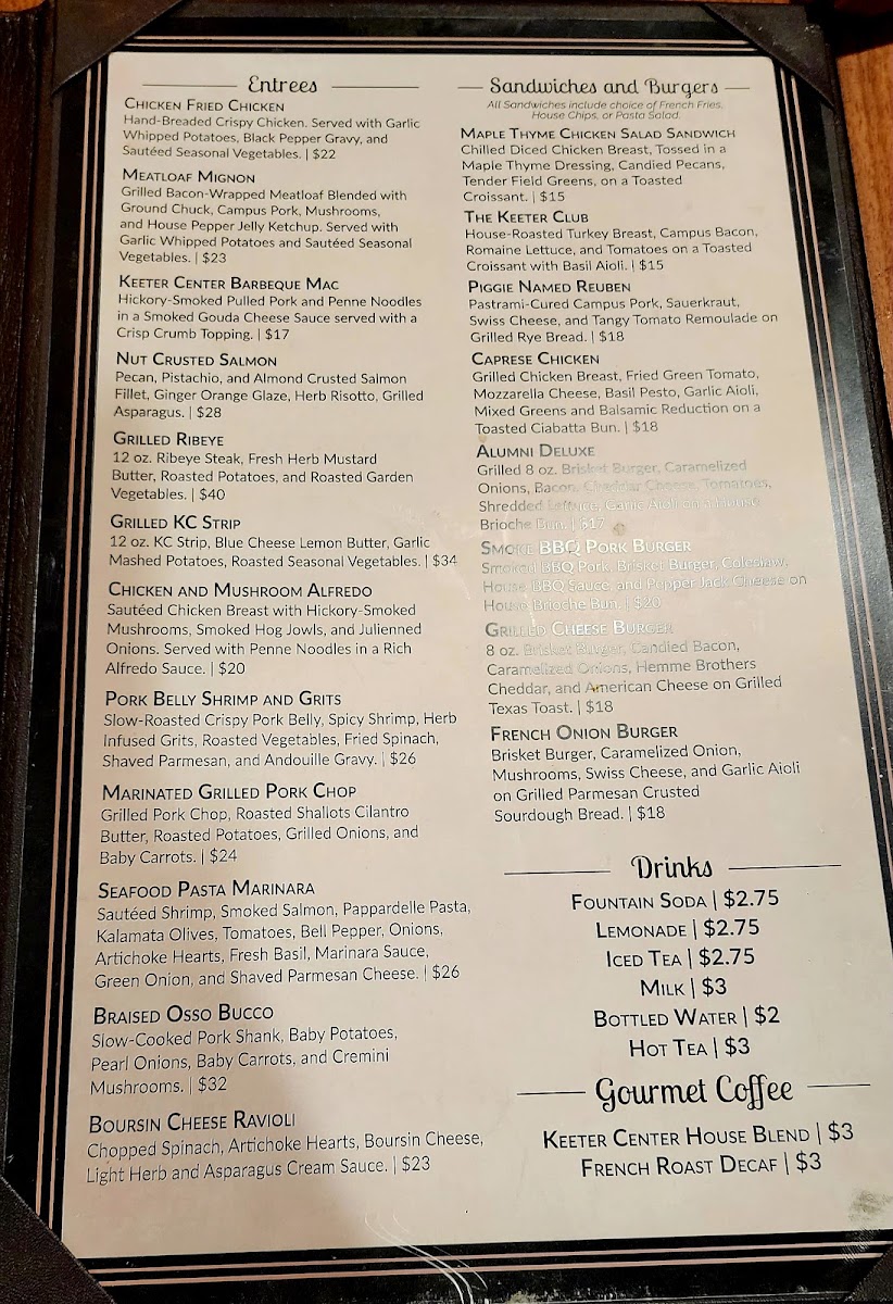 The Keeter Center-Dining menu board