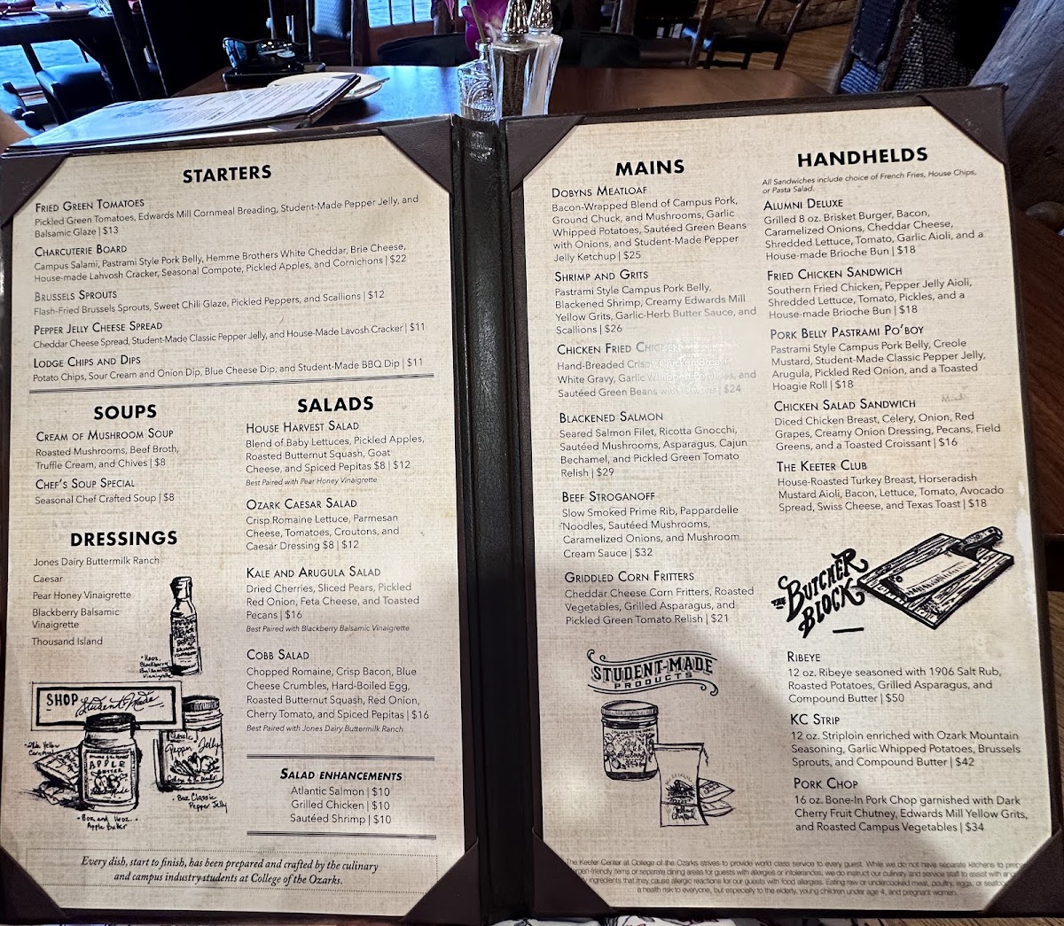 The Keeter Center-Dining menu board