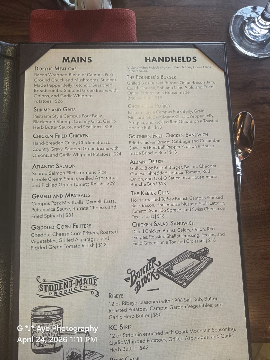 The Keeter Center-Dining menu board