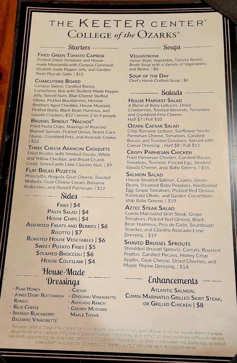 The Keeter Center-Dining menu board