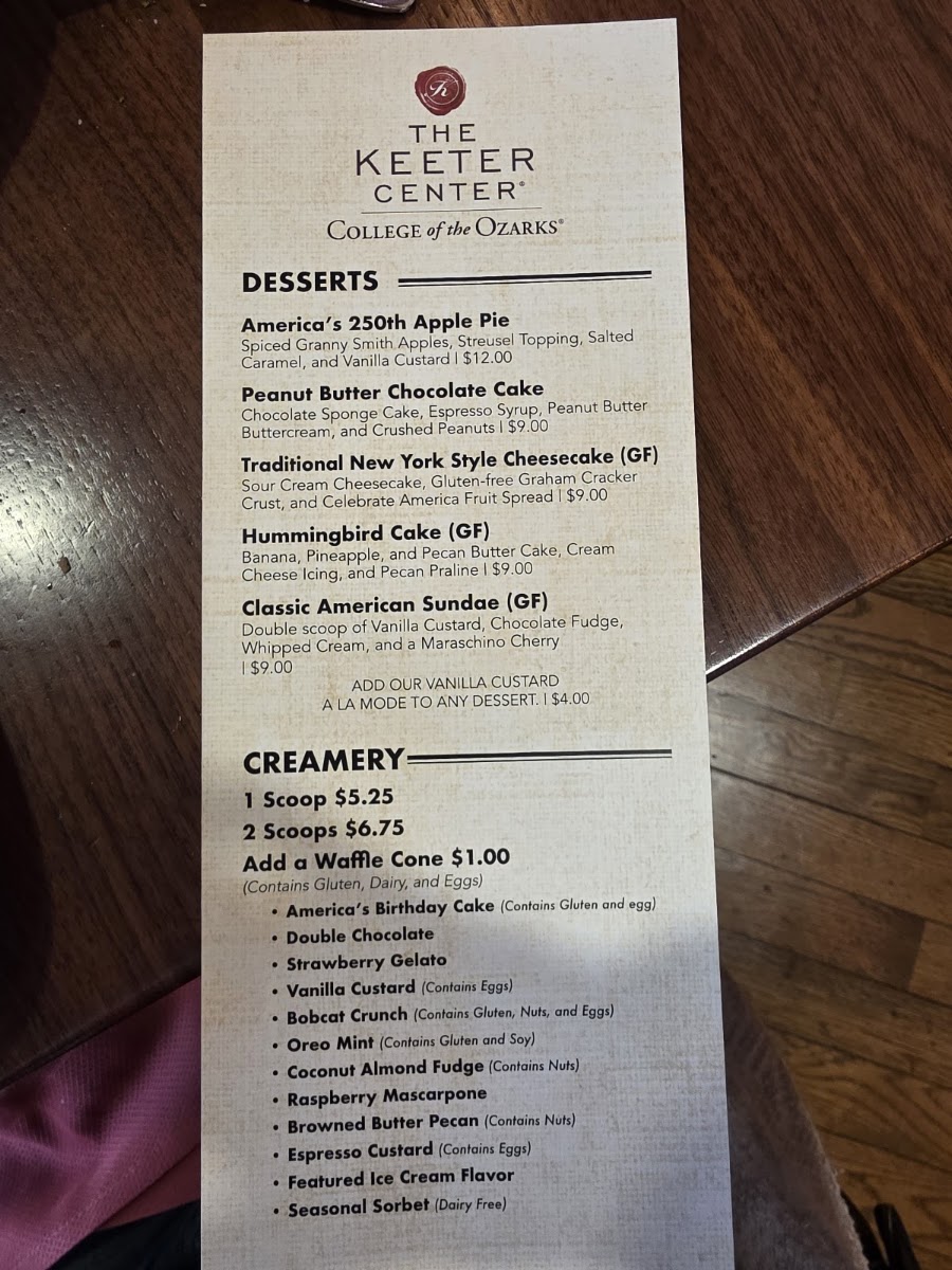 The Keeter Center-Dining menu board
