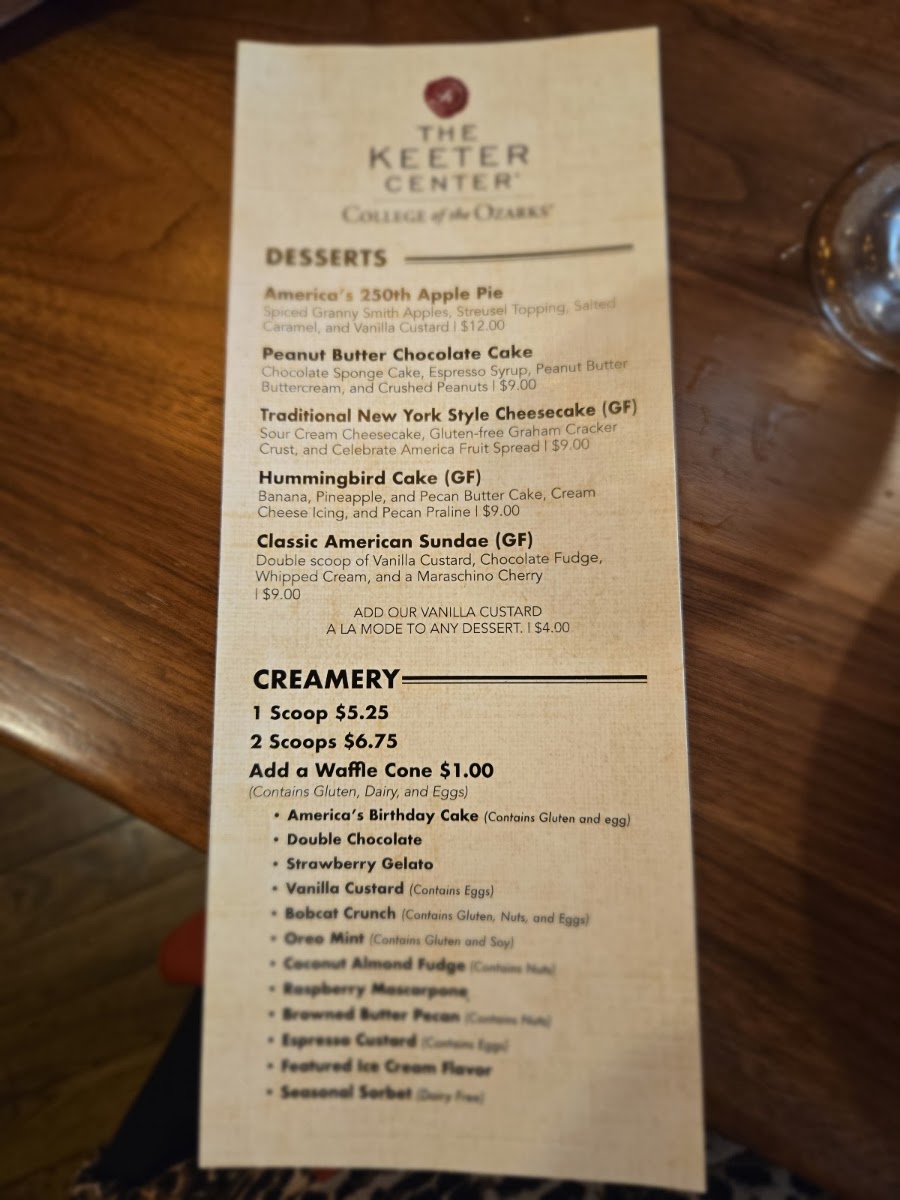 The Keeter Center-Dining menu board