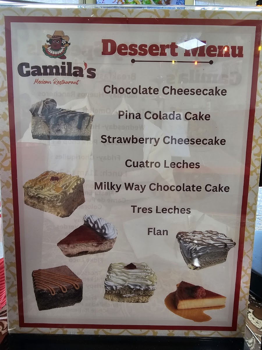 Camila's Mexican Restaurant - Bulverde Road menu board