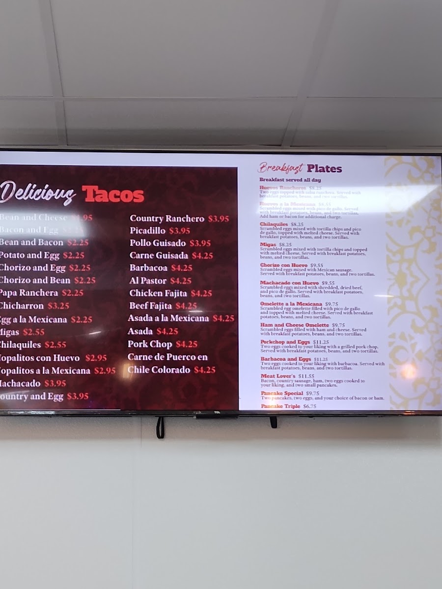 Camila's Mexican Restaurant - Bulverde Road menu board