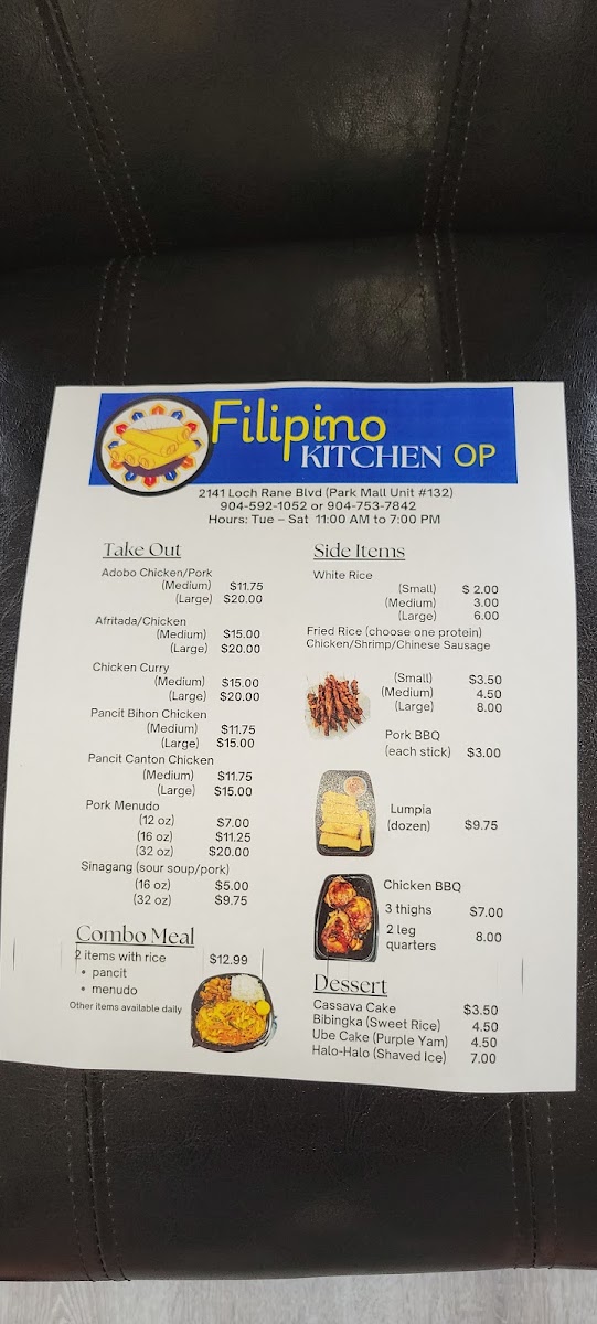 Filipino Kitchen OP menu board