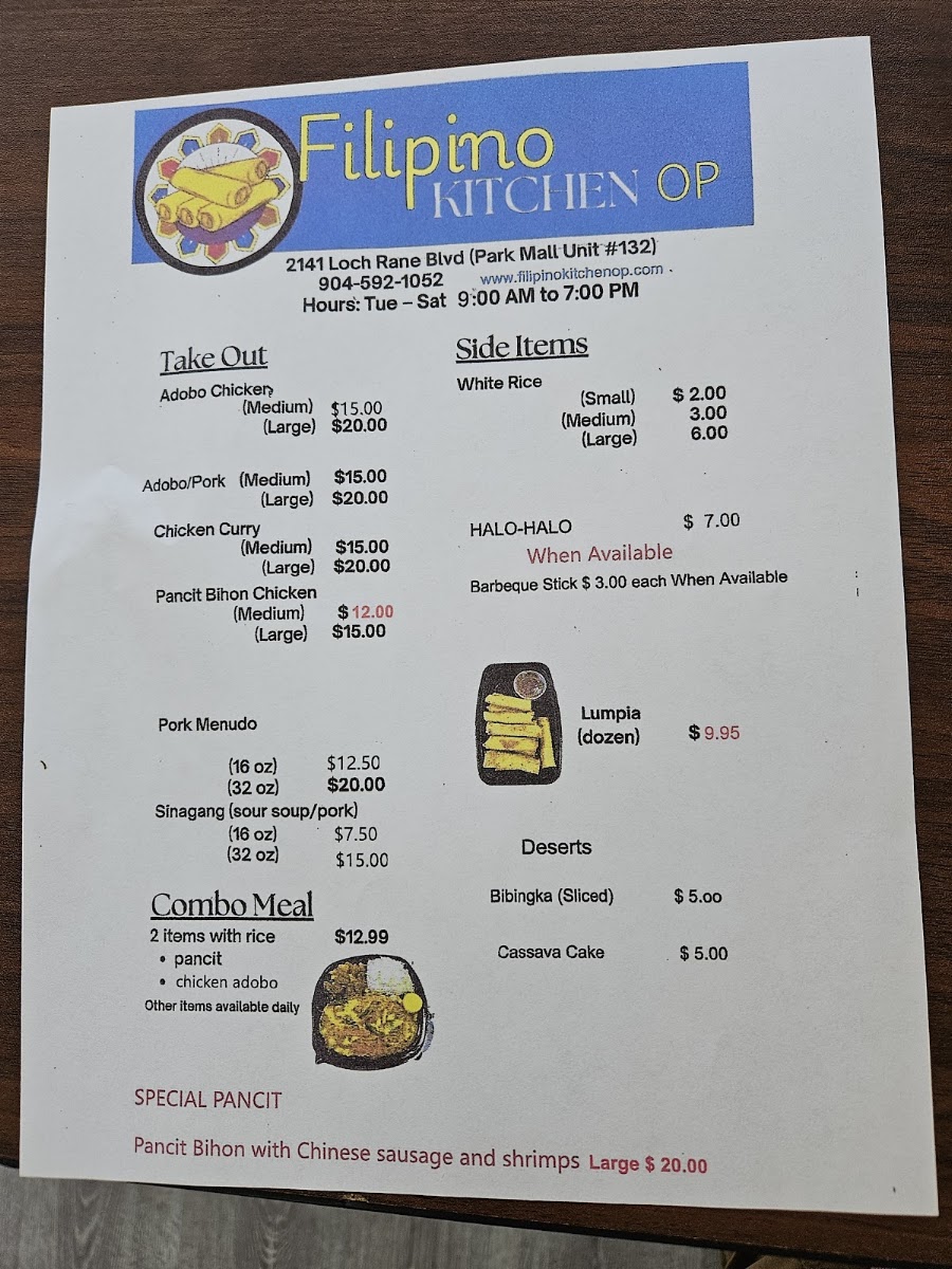 Filipino Kitchen OP menu board