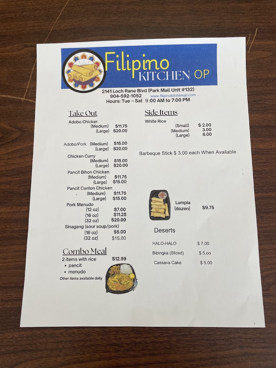 Filipino Kitchen OP menu board