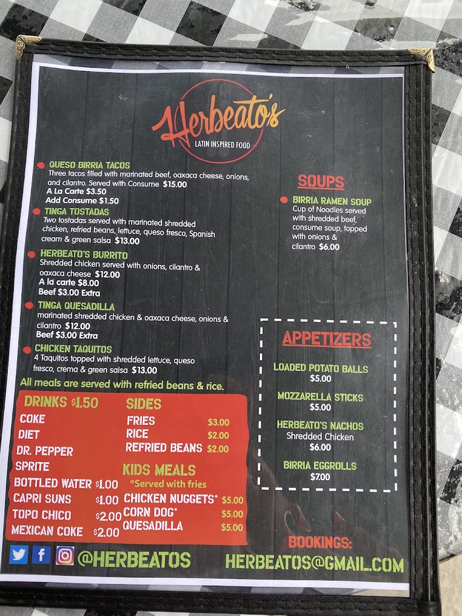 Herbeato's menu board