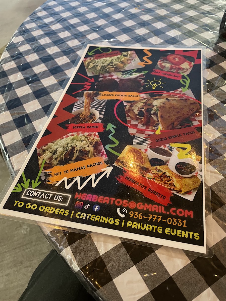 Herbeato's menu board
