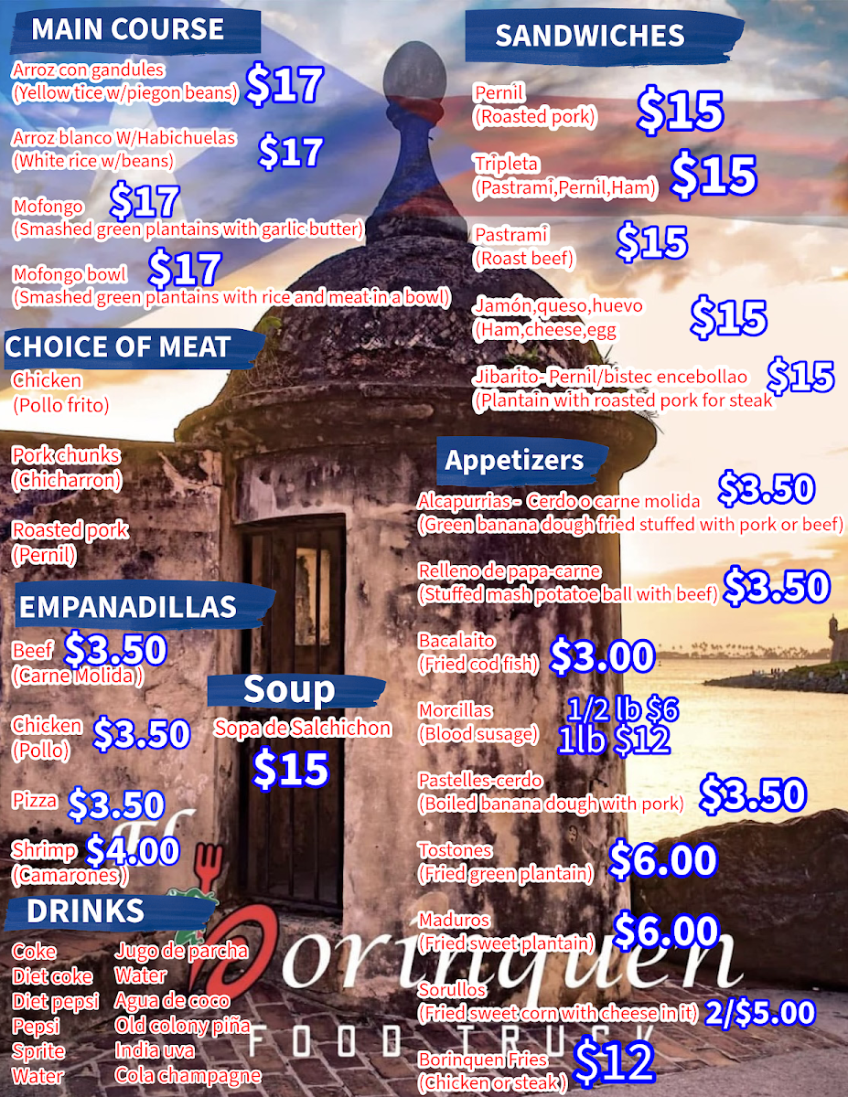 El Boriquen menu board