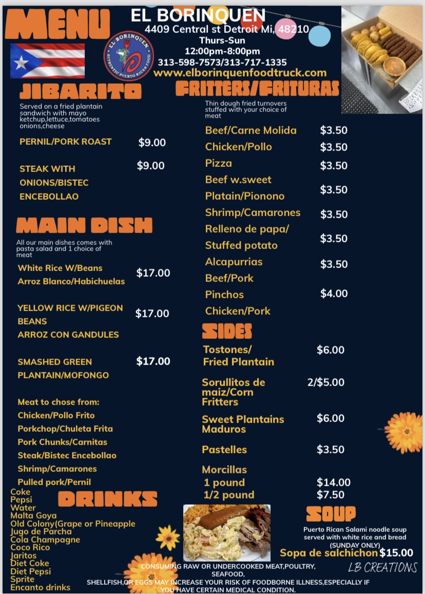 El Boriquen menu board