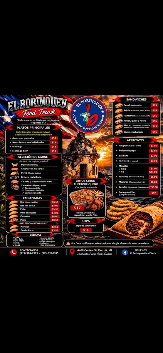 El Boriquen menu board