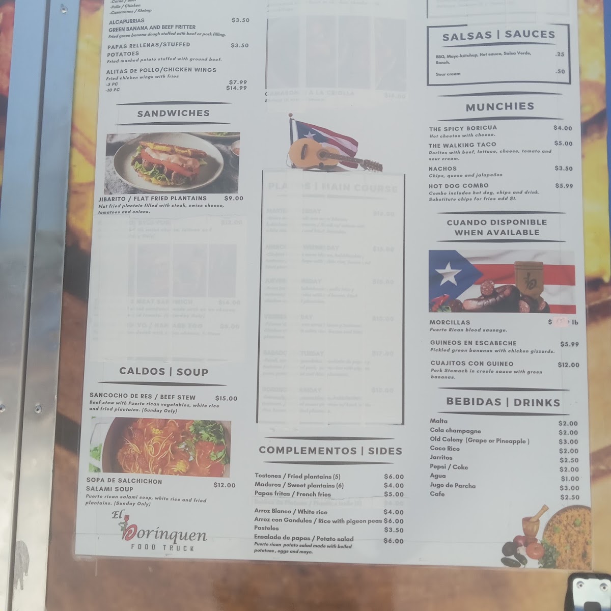 El Boriquen menu board