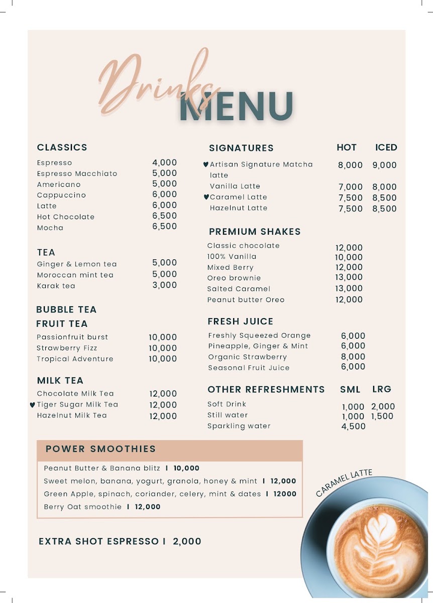 Artisan Coffee and Patissier menu board