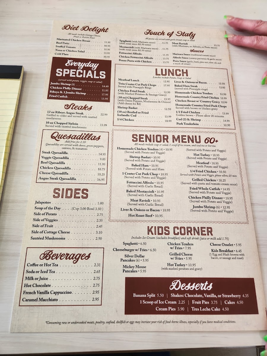 Ana's Cafe menu board