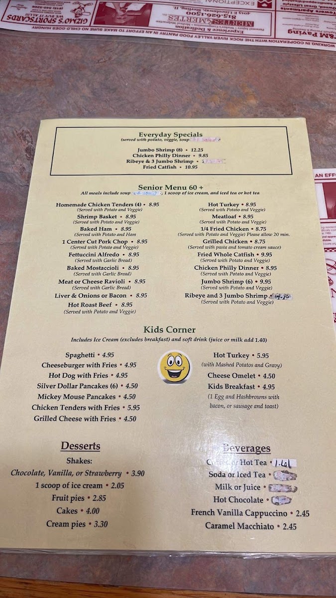 Ana's Cafe menu board