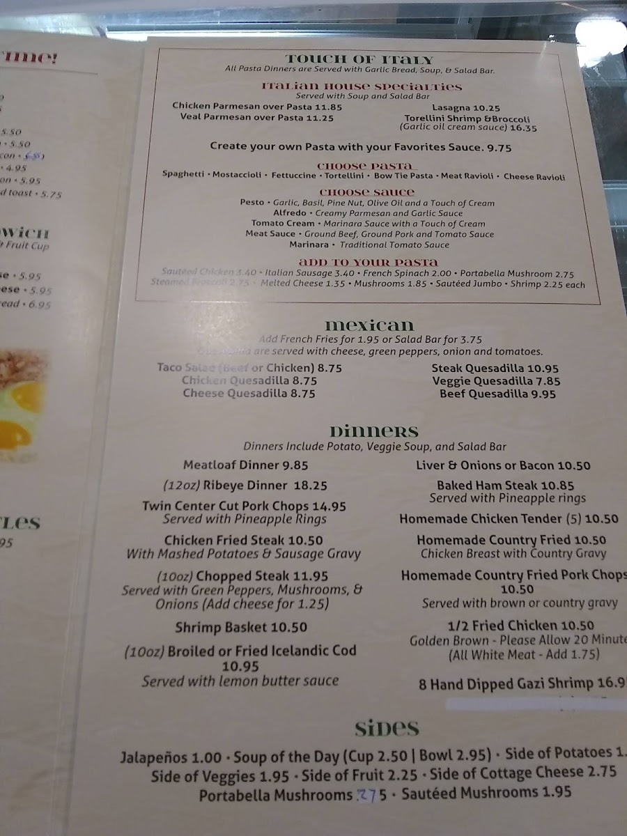 Ana's Cafe menu board
