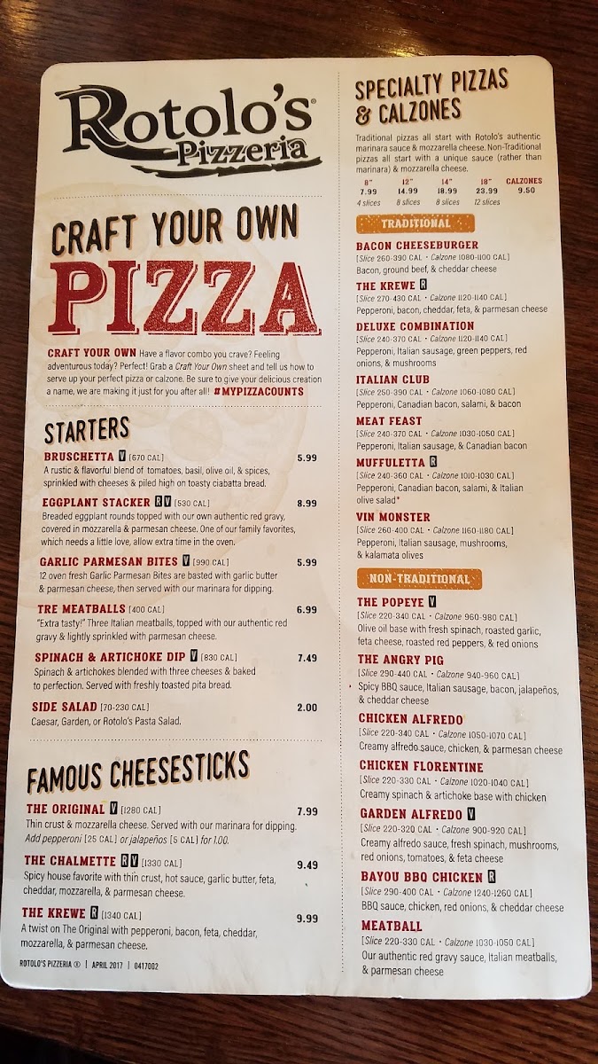Rotolo's Pizzeria menu board