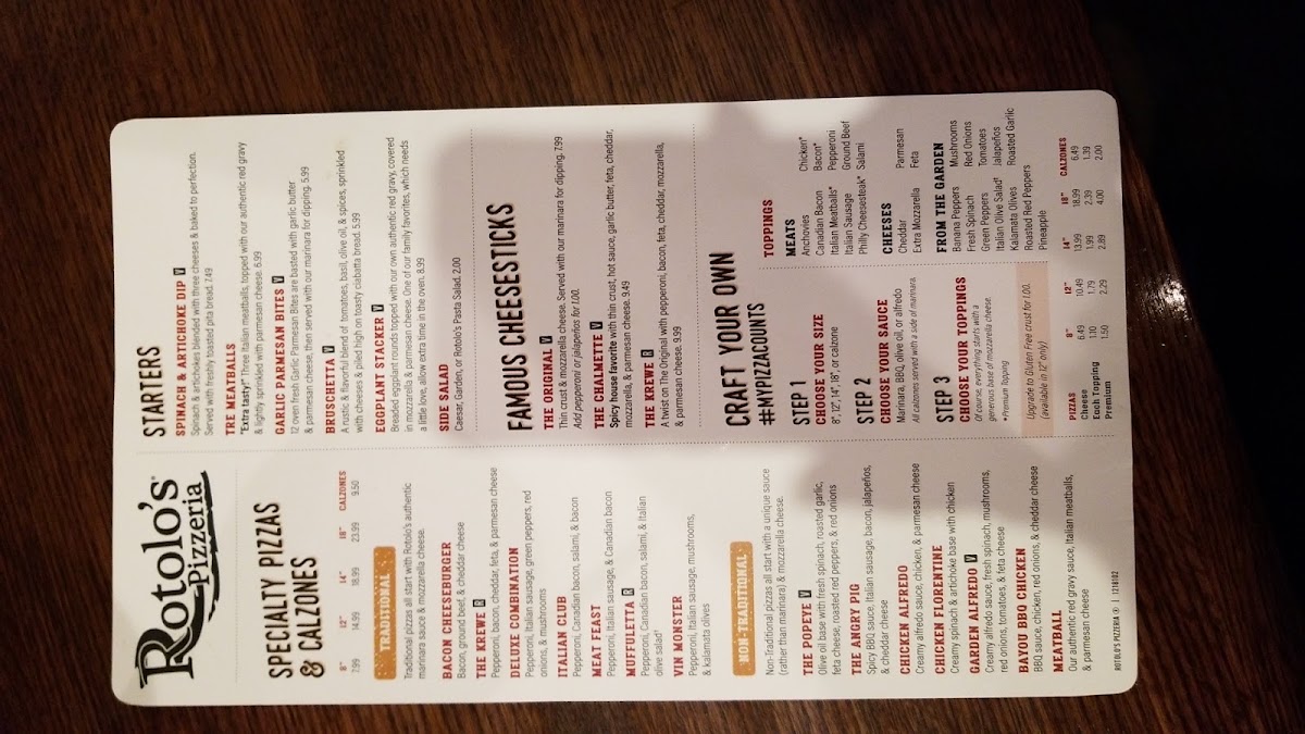 Rotolo's Pizzeria menu board