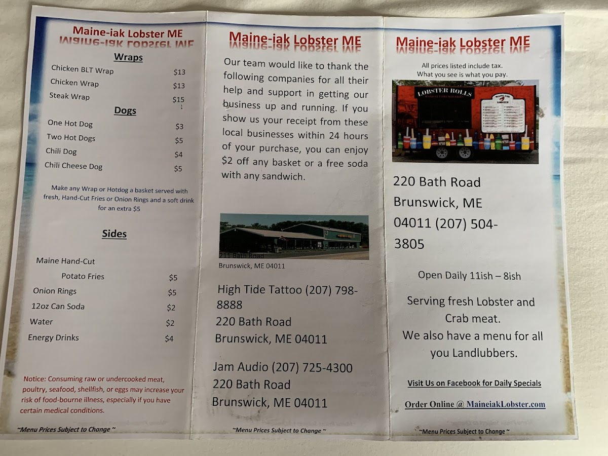 Maine-iak Lobster menu board