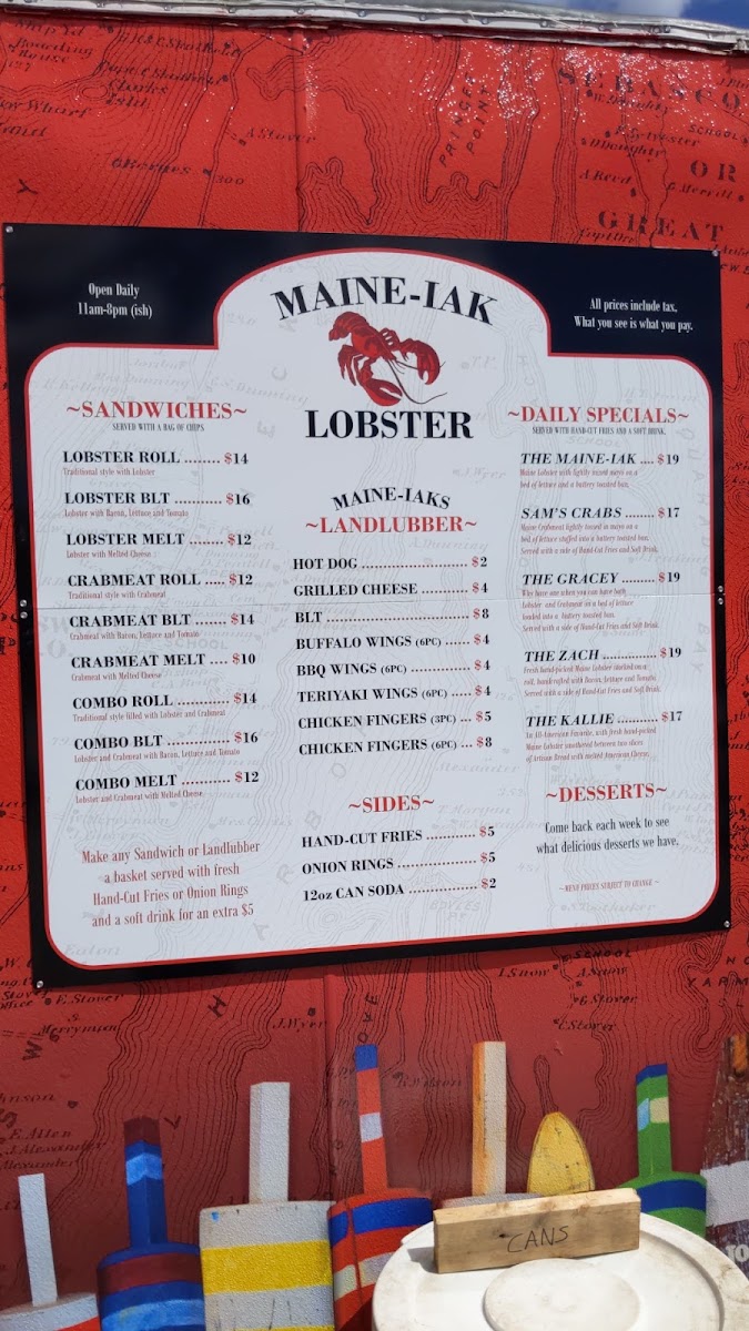 Maine-iak Lobster menu board