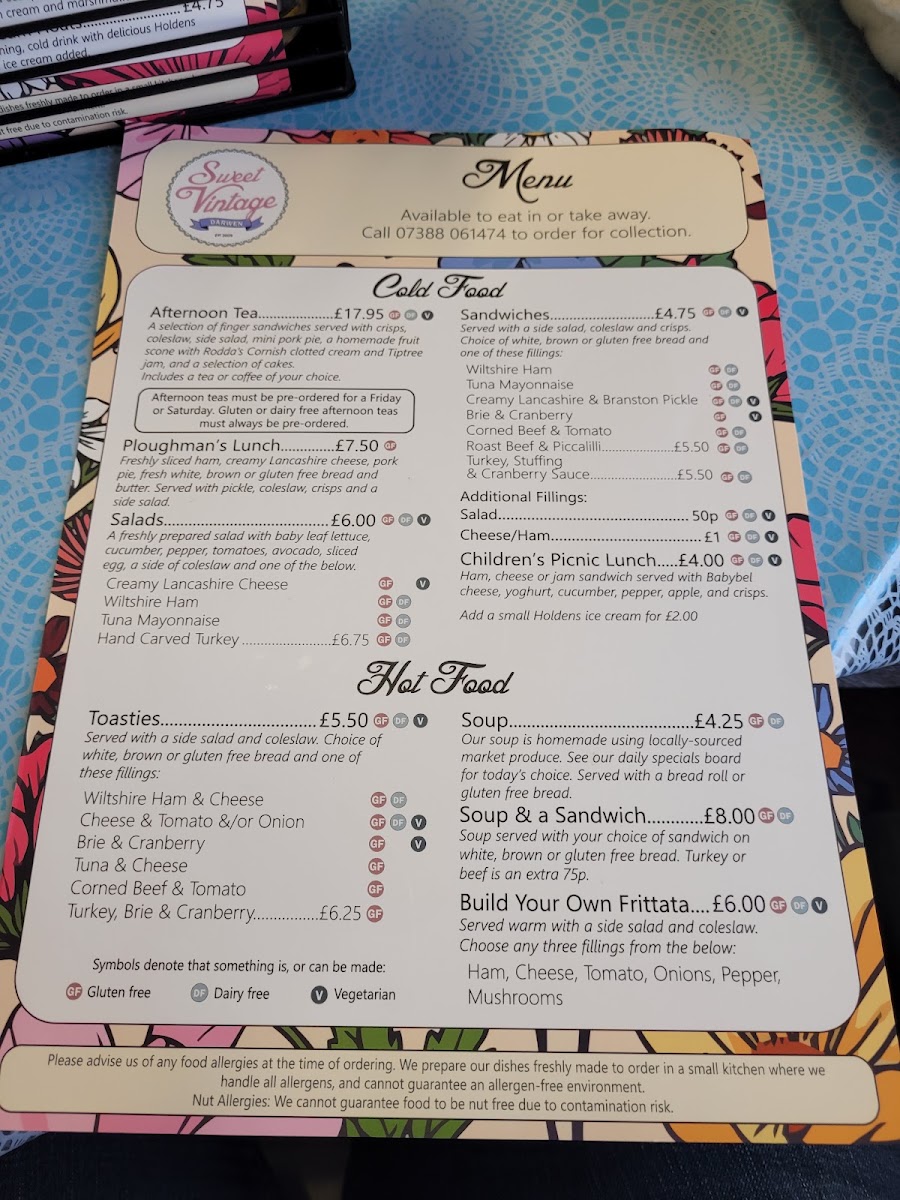 Sweet Vintage menu board